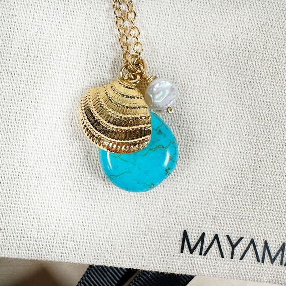 MAYAMAR Dipped 24K Gold Turquoise‎ Necklace Seashell Chain NWT Box RET $245 - Picture 2 of 10